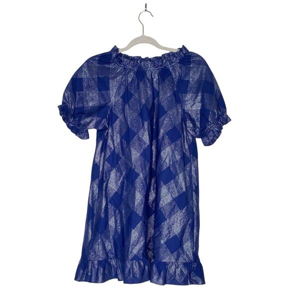 HILL HOUSE Katherine Nap Dress Navy Glitter Check Size XS Puff Sleeves - Picture 2 of 7